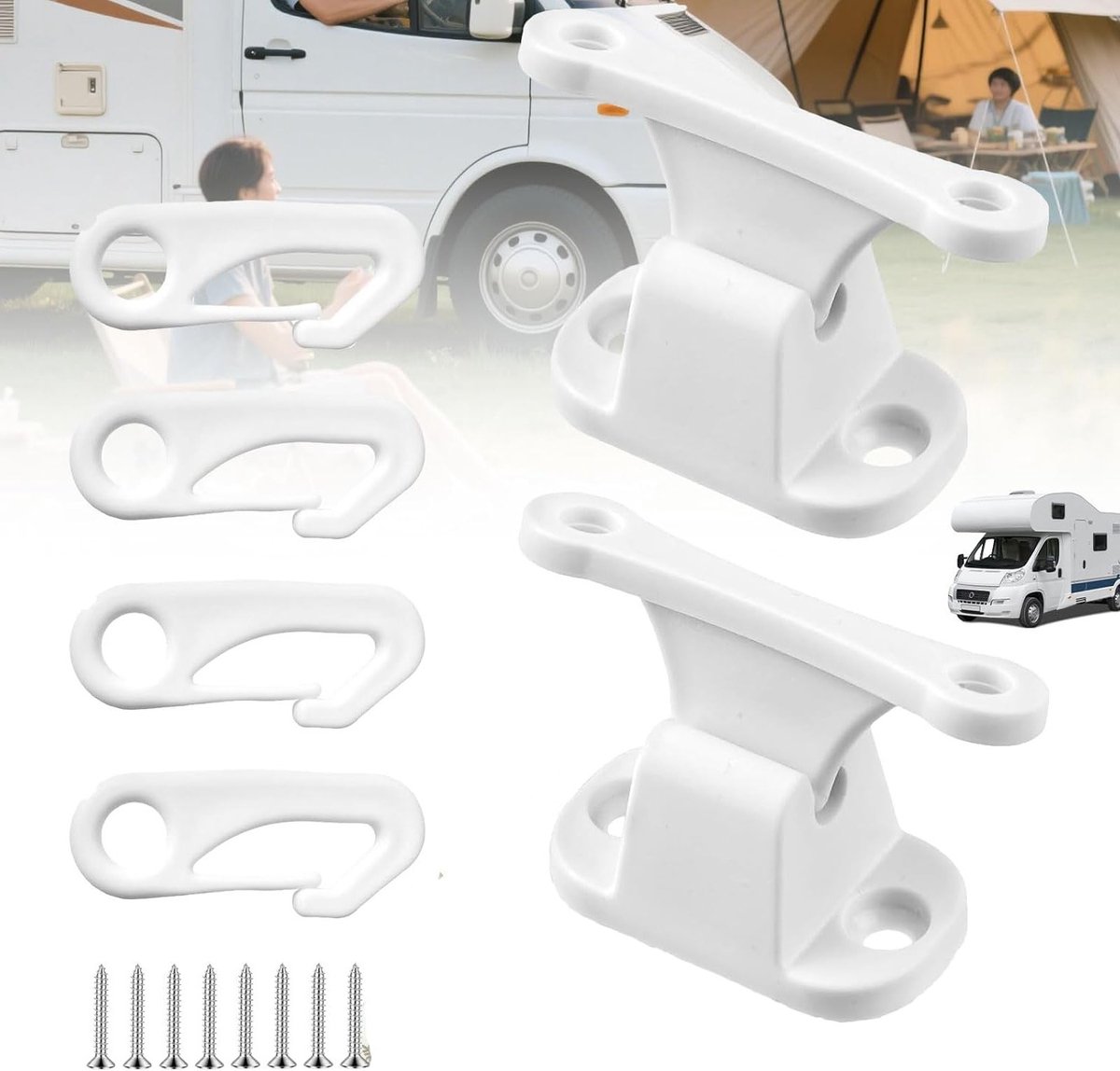 Set van 2 stevige kunststof deurhouders met 8 schroeven, ideaal voor caravan en boot, deurstopper accessoires voor motorhomes en campers