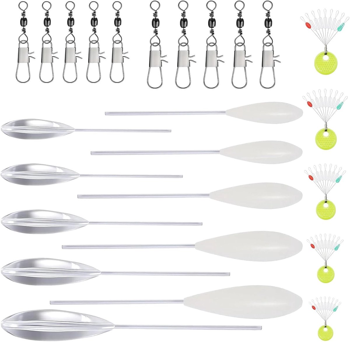 SnelShoppen - Set van 25 Sbirolino Forelhengelaccessoires - Drijvend en Zinkend - 6g, 8g, 10g, 15g, 20g - Inclusief Lijnstoppers en Wervelvissen - Per