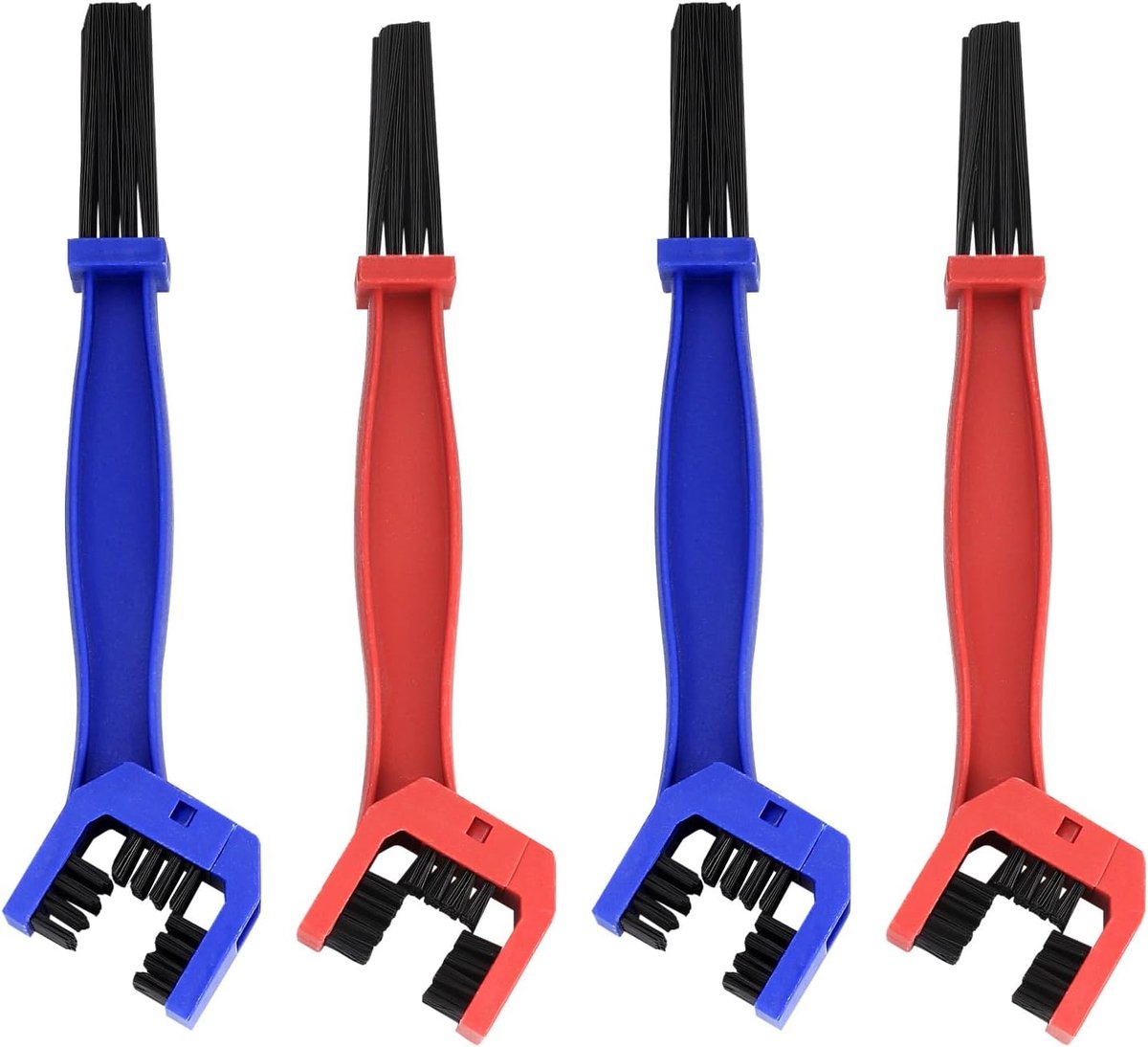SnelShoppen - 4-delige kettingreinigingsborstelset | Fietskettingreinigingsborstel, Auto- en Motorreinigingsborstel, Duurzaam Nylon, Rood/Blauw, Onder