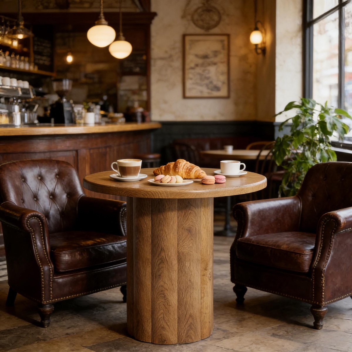 DESMIU Eettafel - Ronde Vergadertafel Voor 2 Tot 4 Personen - Ruimtebesparend Voor Kantoor En Koffiehoek - MDF - 80x80x75 Cm - Bruin