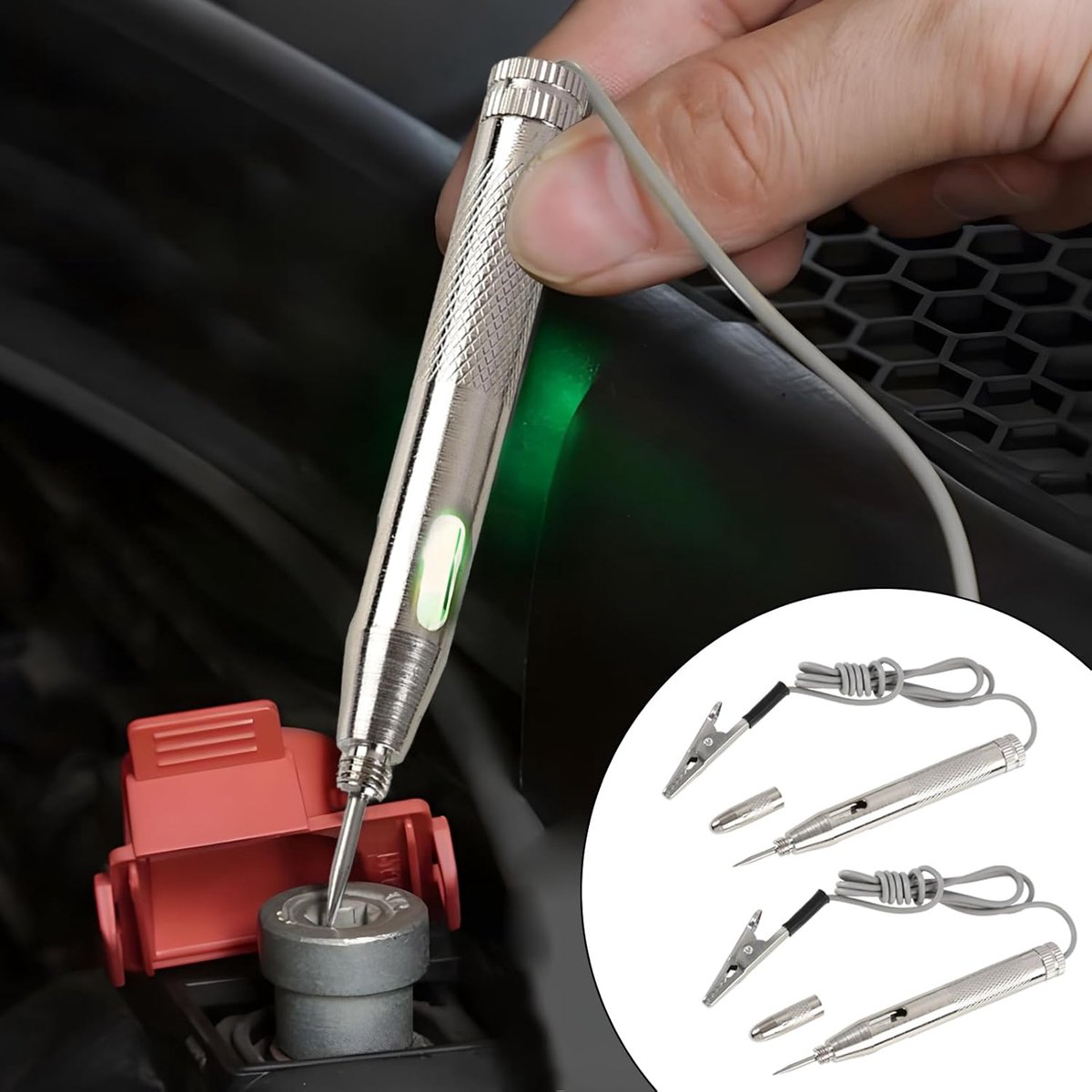 SnelShoppen - 2pcs Auto Spanning Tester met Krokodillenclip, 65cm Kabel Testlamp 12V, Draagbare Diagnose Pen voor Auto's, Motoren, Boten, Betrouwbare