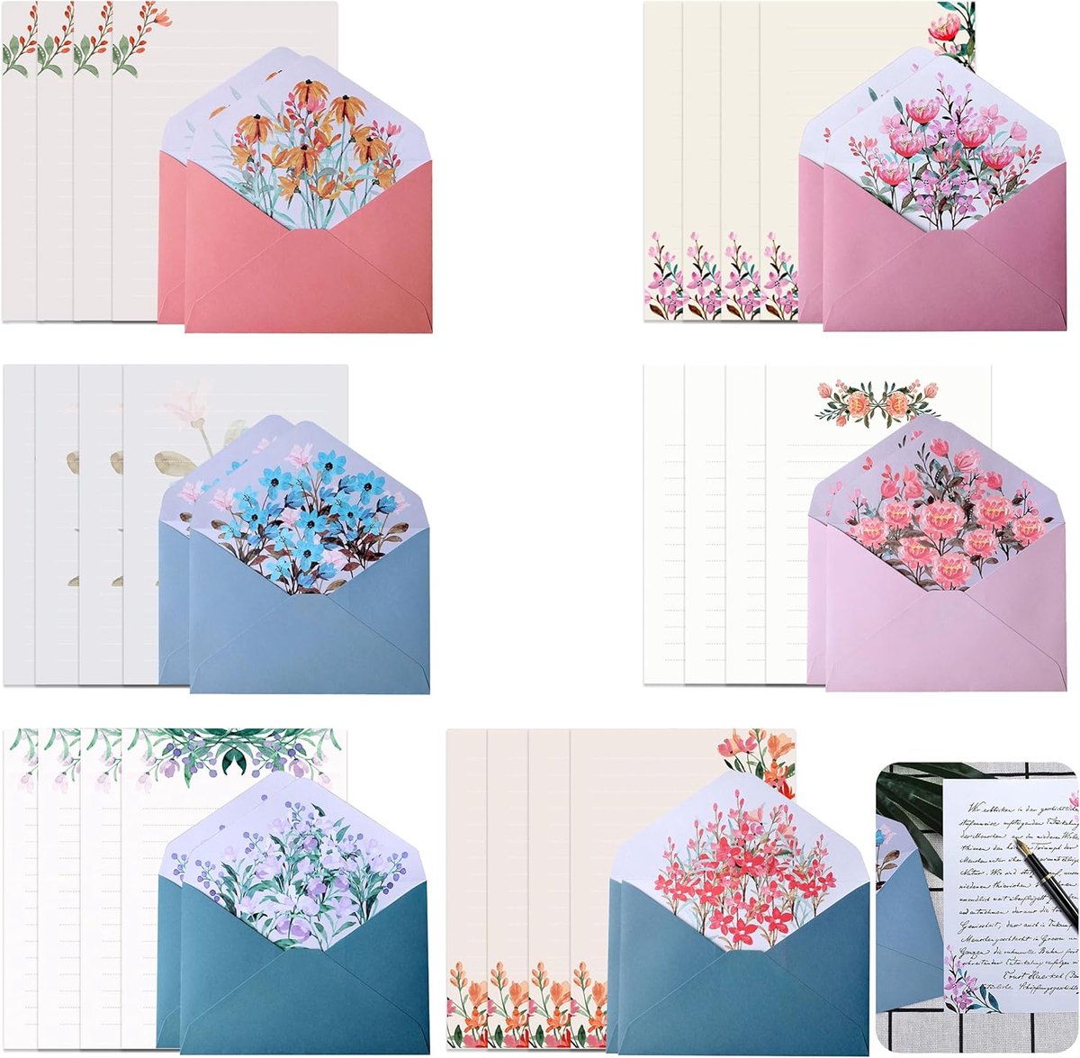 SnelShoppen - Envelope Stationery Set - 36 Delen - 24 Schrijfpapier & 12 Enveloppen - Verschillende Stijlen - Perfect voor Kantoor, School, Verjaardag