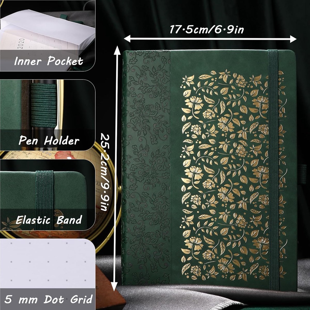 SnelShoppen - B5 Dot Notitieboek voor Mannen en Vrouwen, 160 GSM Dikte, 150 Genummerde Pagina's, 5x5MM Puntrooster, Faux Leer, Perfect voor Notities,