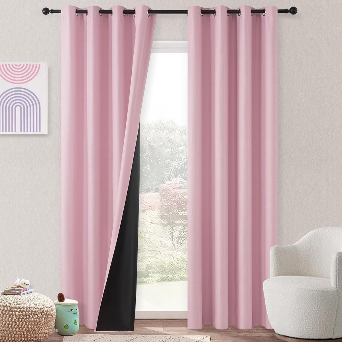 SnelShoppen - Opaque Eyelet Gordijnen - 100% Blackout - Kinderen - 160 cm Lang - 140 cm Breed - Verduisterend - Warmte-isolerend - Set van 2 - Modern