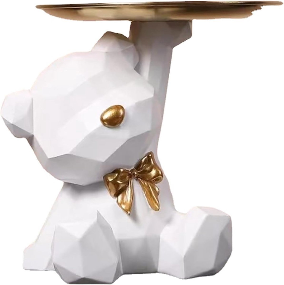 SnelShoppen - Bear Sculpture with Tray - Decoratieve Beeldje met Schaal - Beren Beeld van Resin met RVS Dienblad - Voor Woonkamer, Hal, Kantoor - Hoog