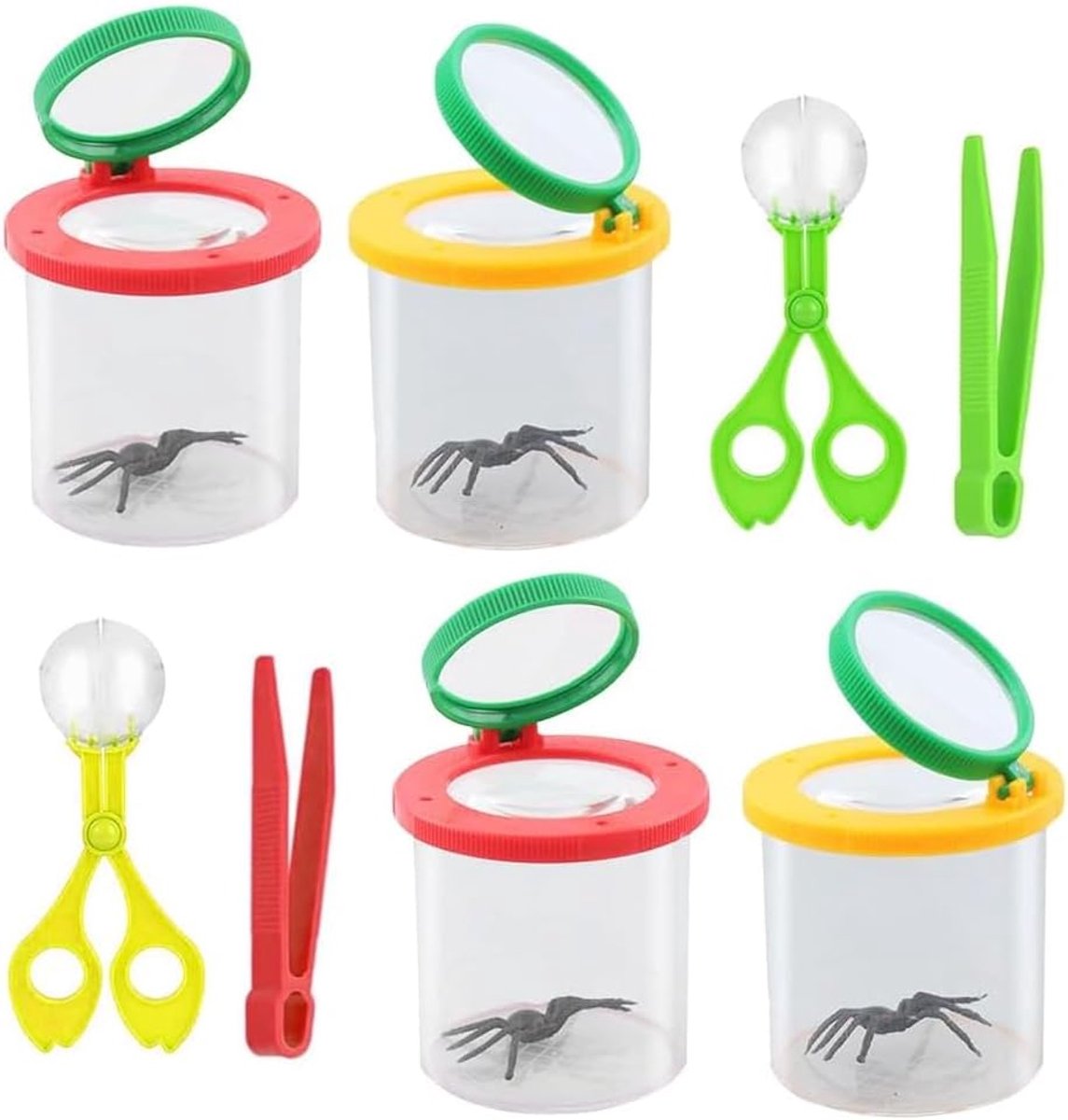 SnelShoppen - Kinderen Vergrootglas Set van 8, Insecten Observatiebox, Insect Kijker, Met 4 Vergrootboxen, 2 Pincetten en 2 Insecten Vangers, Schaar T