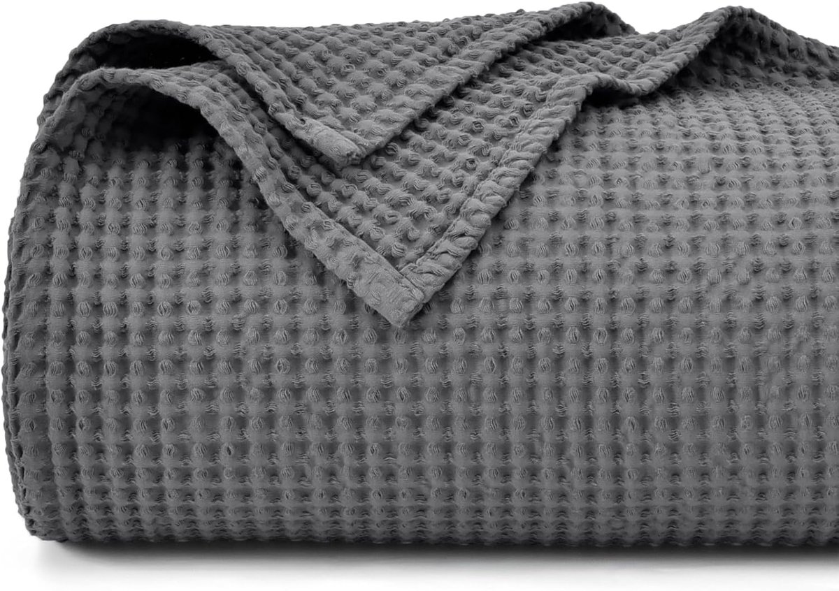 SnelShoppen - Wafelstructuur Dekbed 100% Katoen 150x200 cm, Lichtgewicht, Ademend, Zomer Dekentje, Oeko-Tex Gecertificeerd, Antraciet Grijs, Voor Bed,