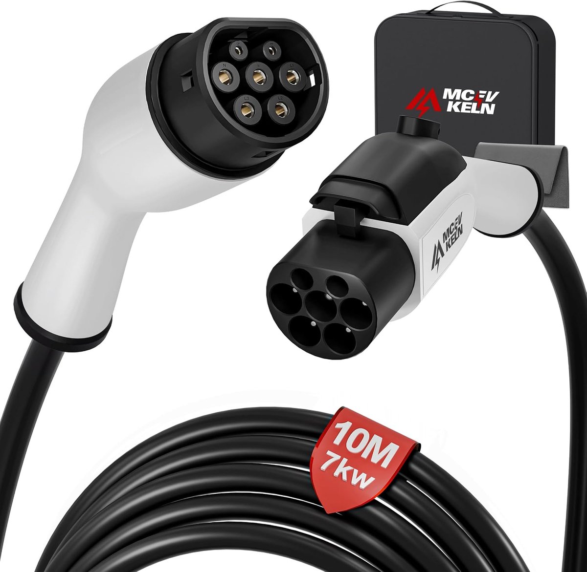SnelShoppen - Verlengkabel Oplaadkabel Elektrisch Voertuig Type 2, 10m, 7kW, 32A, 1-Fase, IEC62196-2, Witte Stekker, Ideaal voor Hybride en Elektrisch