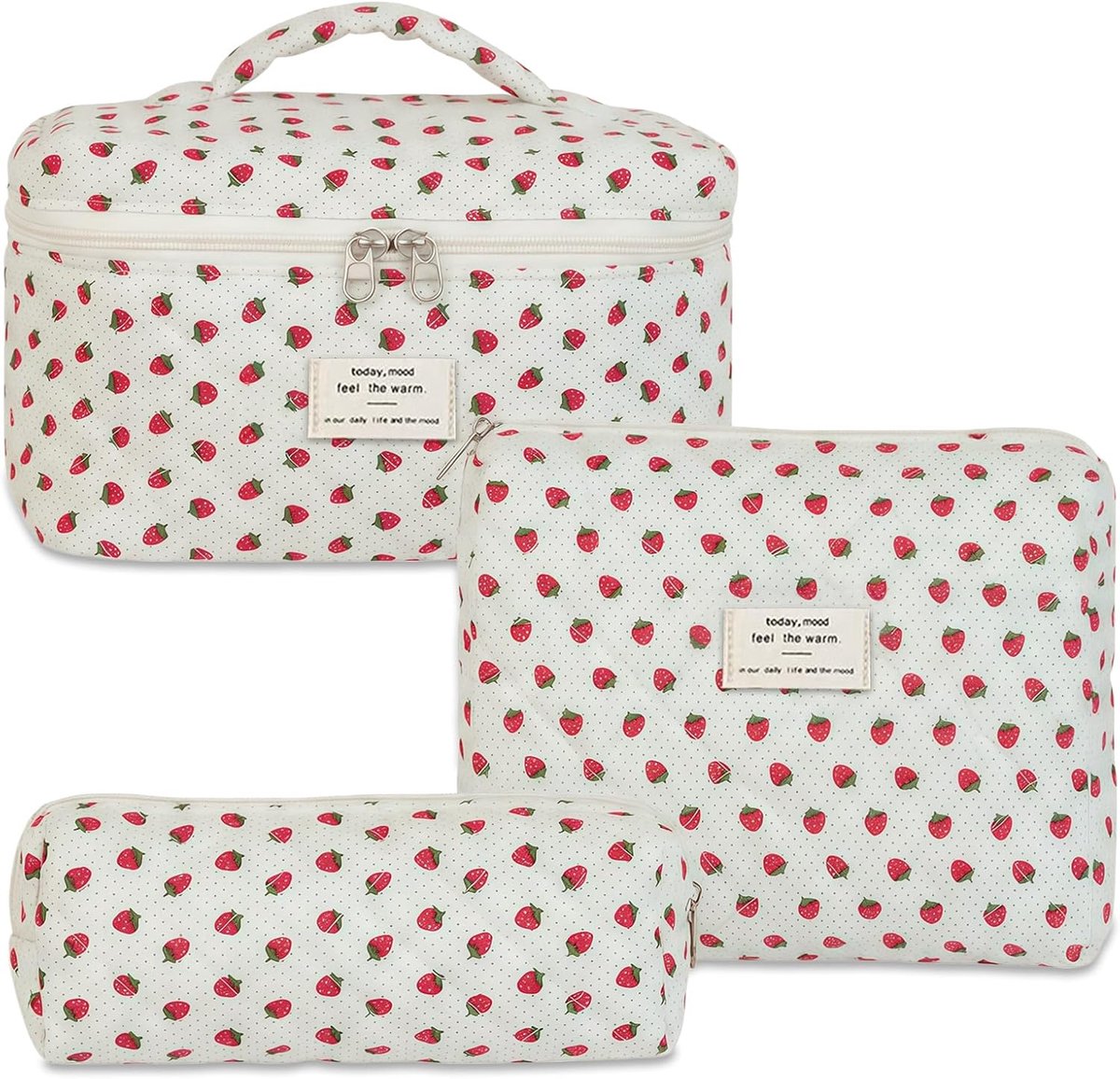 SnelShoppen - Aucuu Grote Make-up Tas Set van 3 Toilettassen voor Vrouwen, Katoen, Bloemenpatroon, Grote Capaciteit, Perfect voor Reizen, Meisjes en V