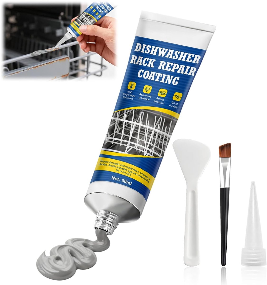 SnelShoppen - Vaatwasser Mand Reparatie Rubber 50ml | Afdichtmassa Waterdicht, Roestvrij, Bestand tegen Hoge Temperatuur, Grijs voor Vaatwassermand He