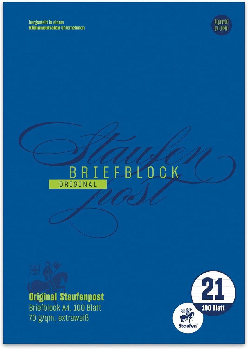 SnelShoppen - Staufen Style Schrijfblok DIN A4, 100 Vel Gelijnd Schrijfpapier, 70 g/m², Perfect voor Formele Brieven en Notities