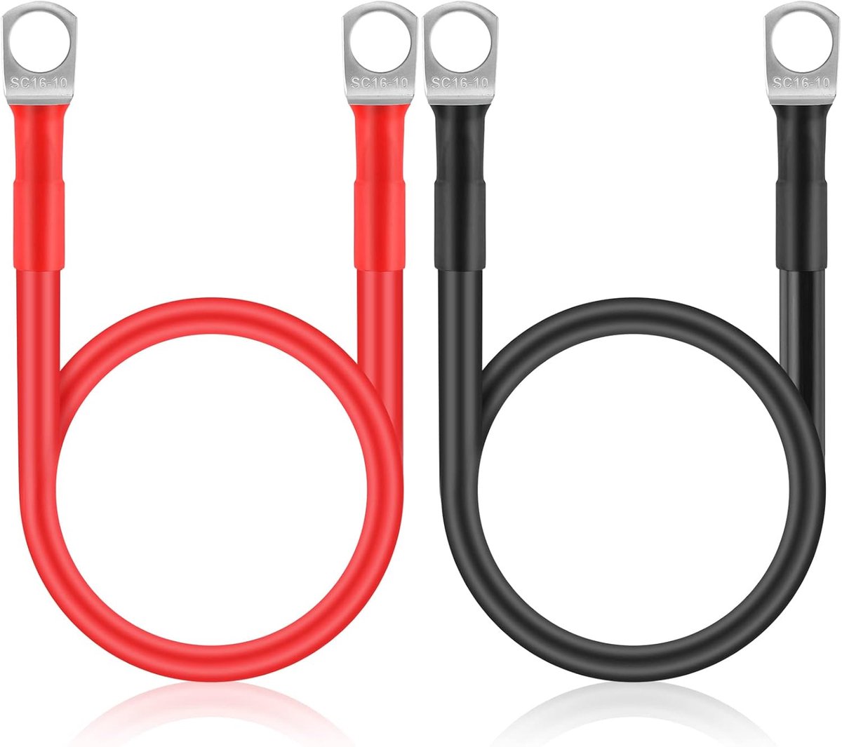 SnelShoppen - Pack van 2 50 cm Accu Converter Kabels - Automatische Accu Kabel 16 mm² 5 AWG 12 V Ring Kabel Koper Draad voor Truck, Auto, Motor, Motor