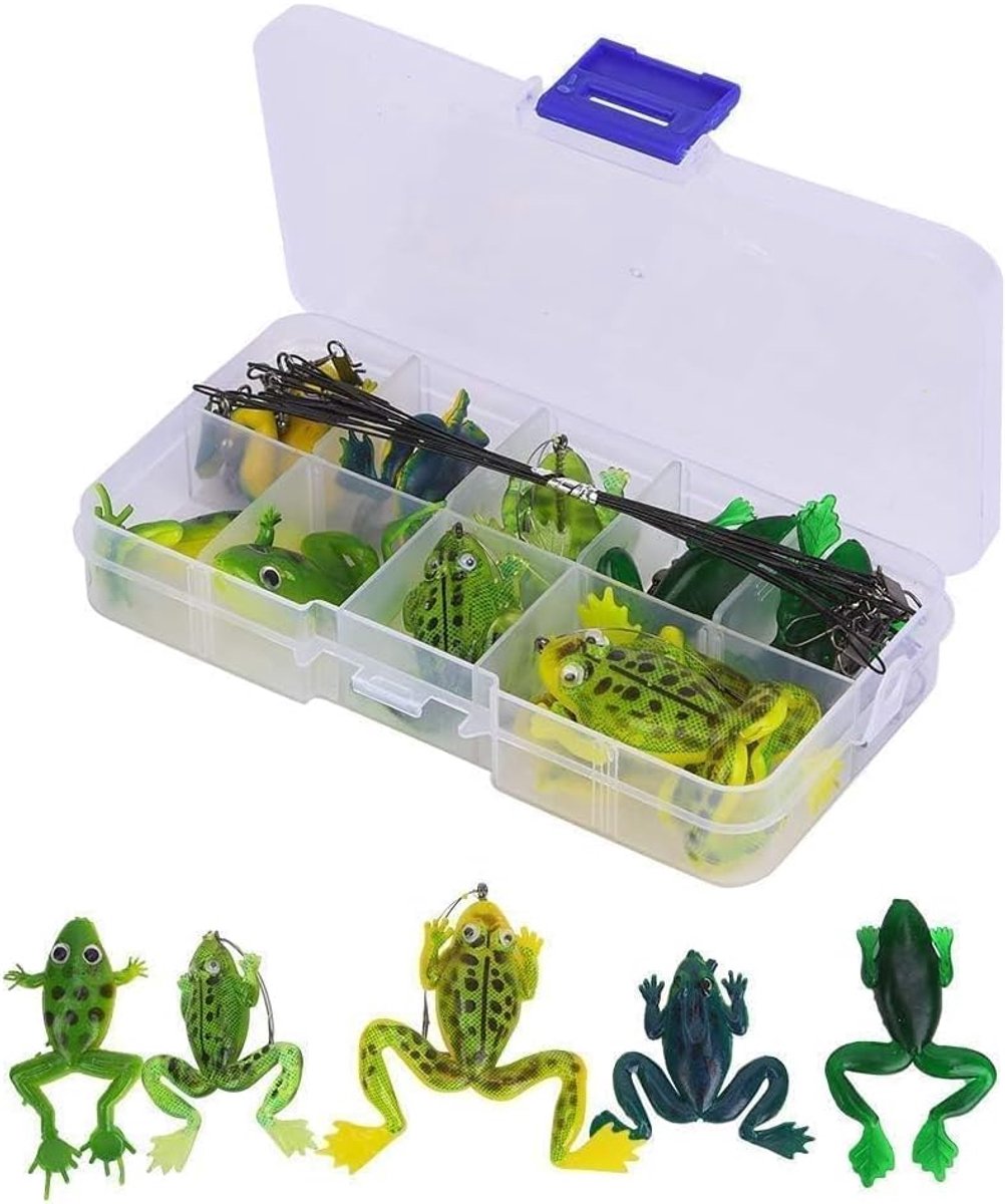 SnelShoppen - 10 Soft Frog Fishing Bait - Kunstmatige Kikker, Haak Connector, Bijt Bescherming - Ideaal voor Zoet- en Zoutwater Visserij, Multicolor,