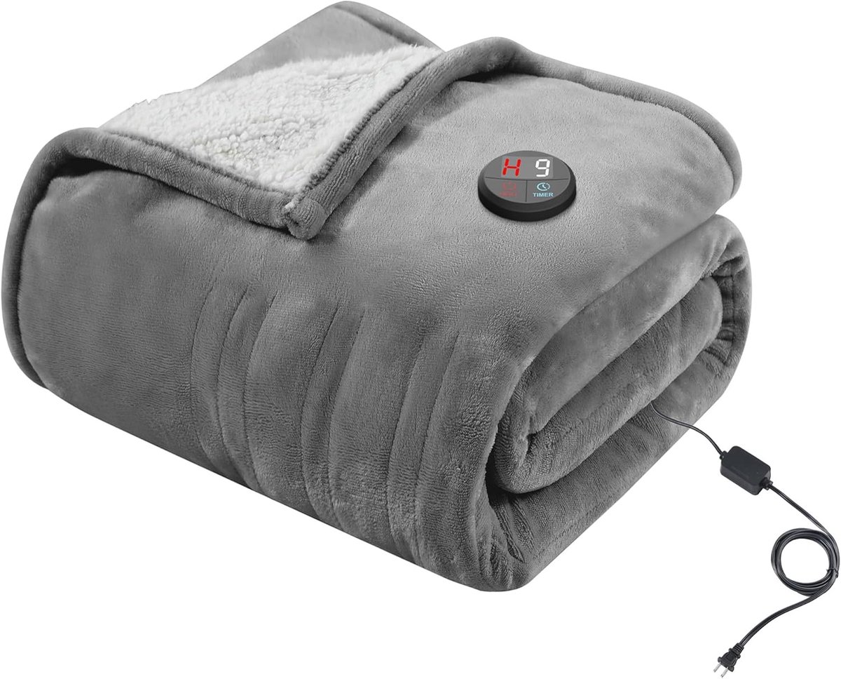 SnelShoppen - Elektrische Dekens, Gotcozy Warmtedeken 130 x 180 cm, Met 10 Warmte-niveaus, 9-Uur Auto-Off Timer, Wasbare Grijze Warmtedeken voor op de