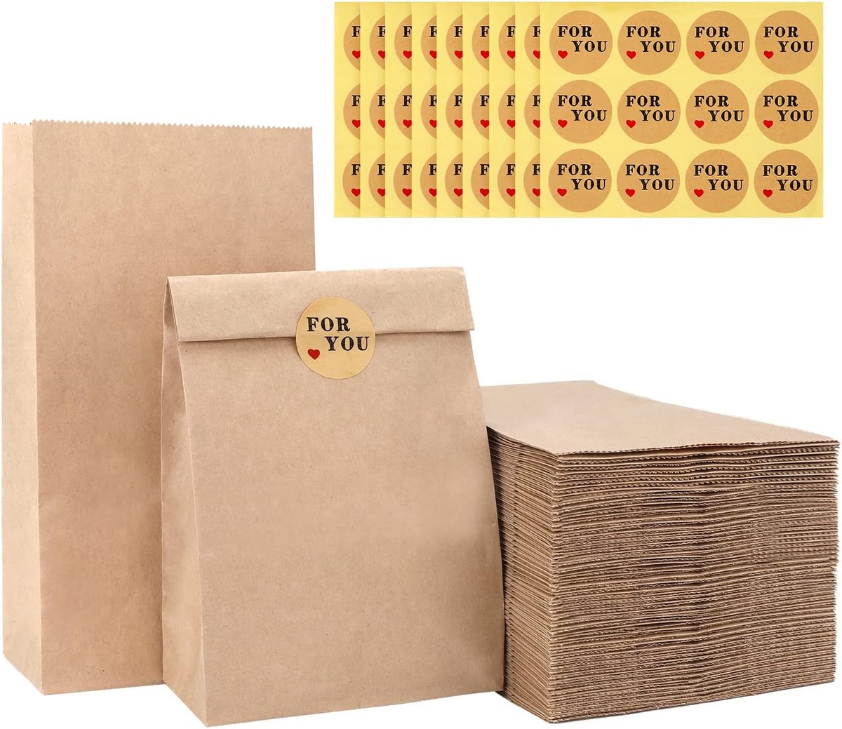 SnelShoppen - 100 Stuks Bruine Papieren Tassen, 13x8x24 cm, Kraftpapier, Milieuvriendelijk, Cadeautassen voor Feestjes, Adventskalender, Cadeauverpakk