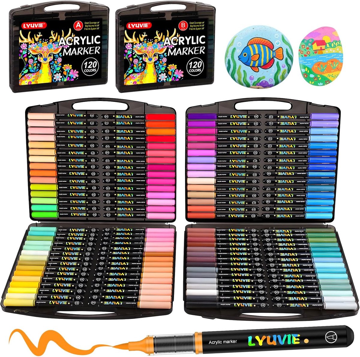 SnelShoppen - Set van 120 Acrylverf Pennen - Waterbasis Brush Markers - Permanente Verf Pennen voor Stenen, Hout, Papier, Kiezels, Glas en Plastic - N
