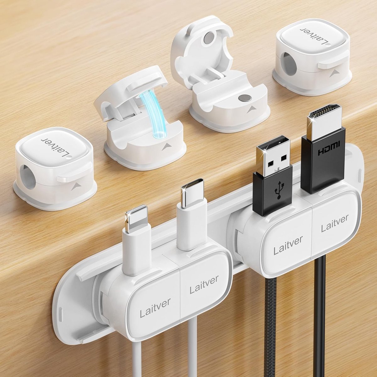 SnelShoppen - 6 Stuks Magnetische Kabelclips, Zelfklevende Kabelorganizer voor Bureau, Desk Accessories voor Kabelbeheer in Auto, USB, Thuis, Kantoor,