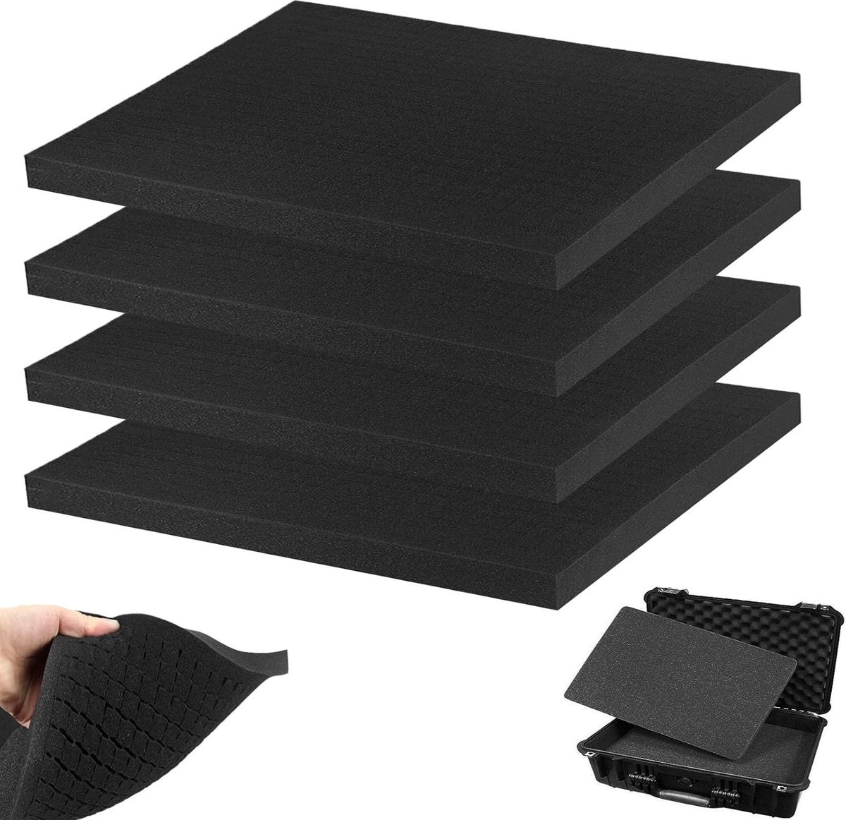 SnelShoppen - Grid Foam 4 Stuks 400 x 300 x 25 mm Schuim Inleg voor Verpakking - Polyurethaan Schokabsorberend Zwart - Ideaal voor Bescherming en Verp