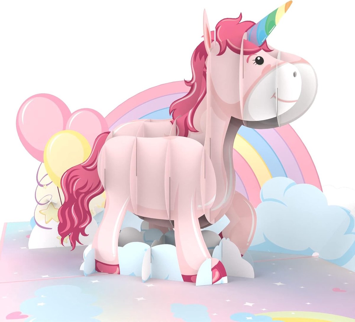 SnelShoppen - MOKIO Pop-Up Kaart - Roze Eenhoorn met Regenboog - 3D Verjaardagskaart voor Kinderen - Unieke Verjaardagswens voor Meisjes - Creatieve G