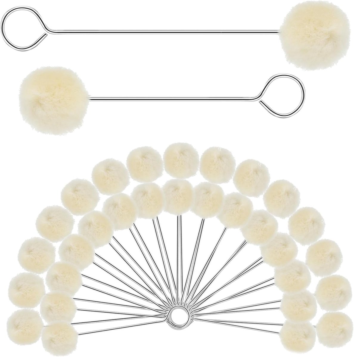 SnelShoppen - Pack van 30 Wol Daubers Ball Brushes - Applicators met Metaal Handvat voor Schilderen, Lijmen en DIY Creaties - 15 cm en 12.5 cm - Ideaa