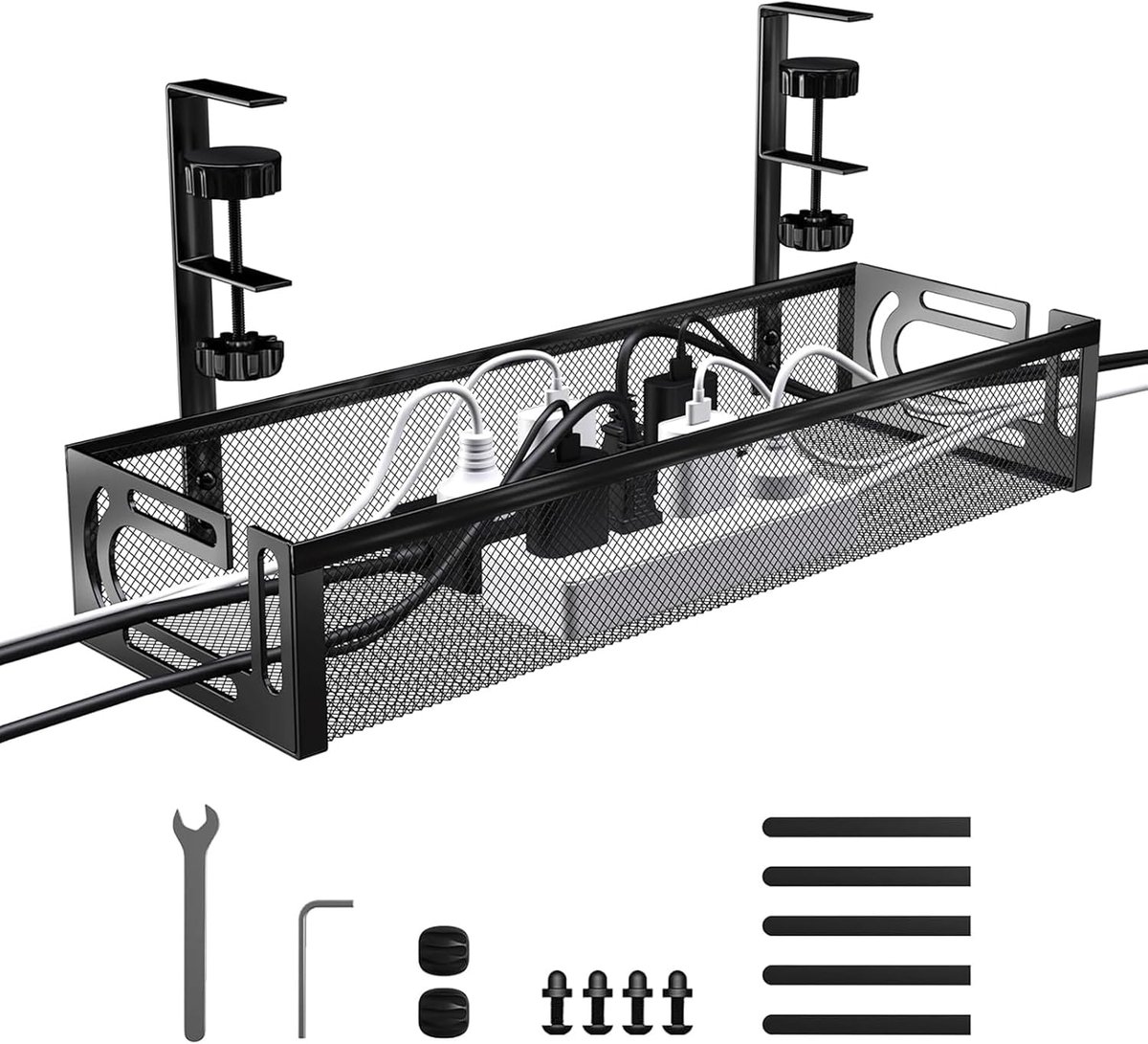 SnelShoppen - Cable Management Tray voor Onder Bureau, Geen Boorgaten, Metaal Mesh Kabel Organizer, Klem Bevestiging, Kabelbeheersysteem voor Kantoor