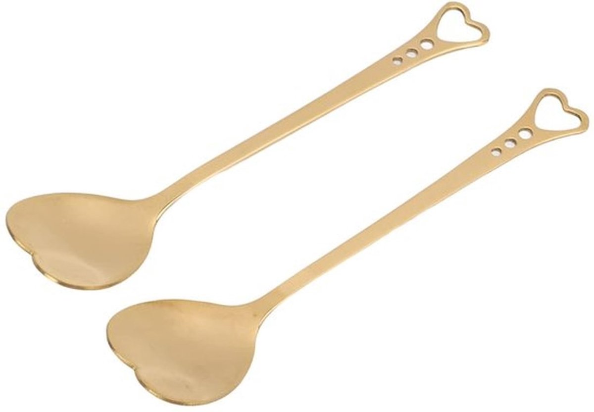 Hartvormige RVS Dessertlepels - Gouden Tafellepels - Perfect voor Thuis en Restaurant - Set van 2 - Luxe Tafelaankleding - Hoogwaardige K...