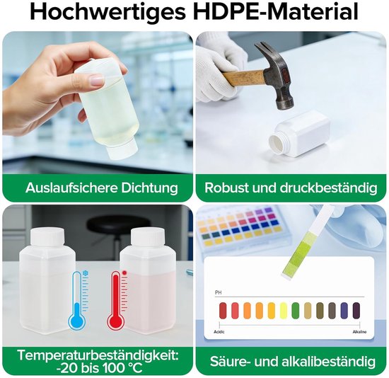 SnelShoppen - 6 Stuks 120ml Reagent Flessen, Laboratorium Chemische Flessen met Schroefdop, Lekvrije Vierkante Fles, Inclusief Trechter en Borstel voo van Snelshoppen — afbeelding 2