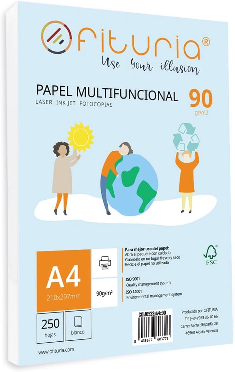 SnelShoppen - A4 Papier 90 g/m² - 250 Vellen Wit Multifunctioneel Voor Laser & Inkjet Printers - Perfect Voor School, Kantoor & Thuisgebruik