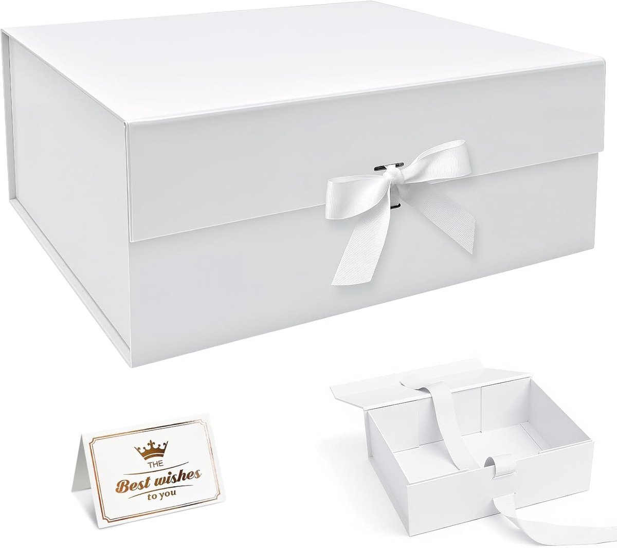 SnelShoppen - Geschenkdoos 23x17x7 cm met Magnetisch Deksel, Strik en Wenskaarten, Wit, Perfect voor Verjaardag, Bruiloft, Jubileum, Kerstmis