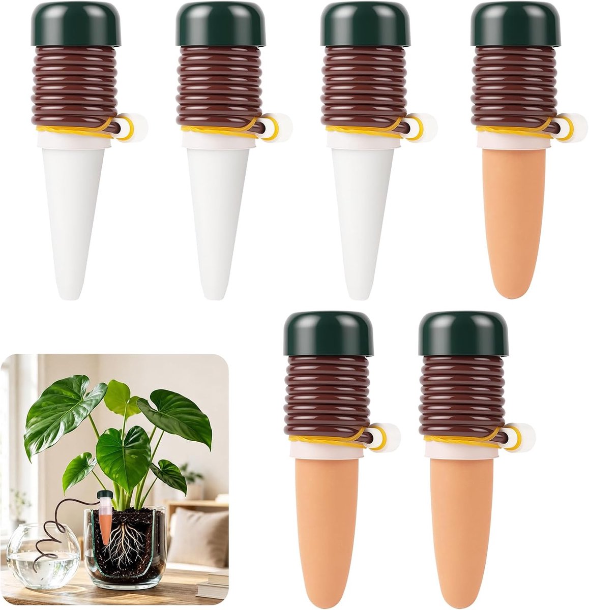 SnelShoppen - 6-delige automatische plantbewateringssysteem, zelfdruppelsysteem voor binnen- en buitenplanten, duurzame terracotta waterpijpen, ideaal