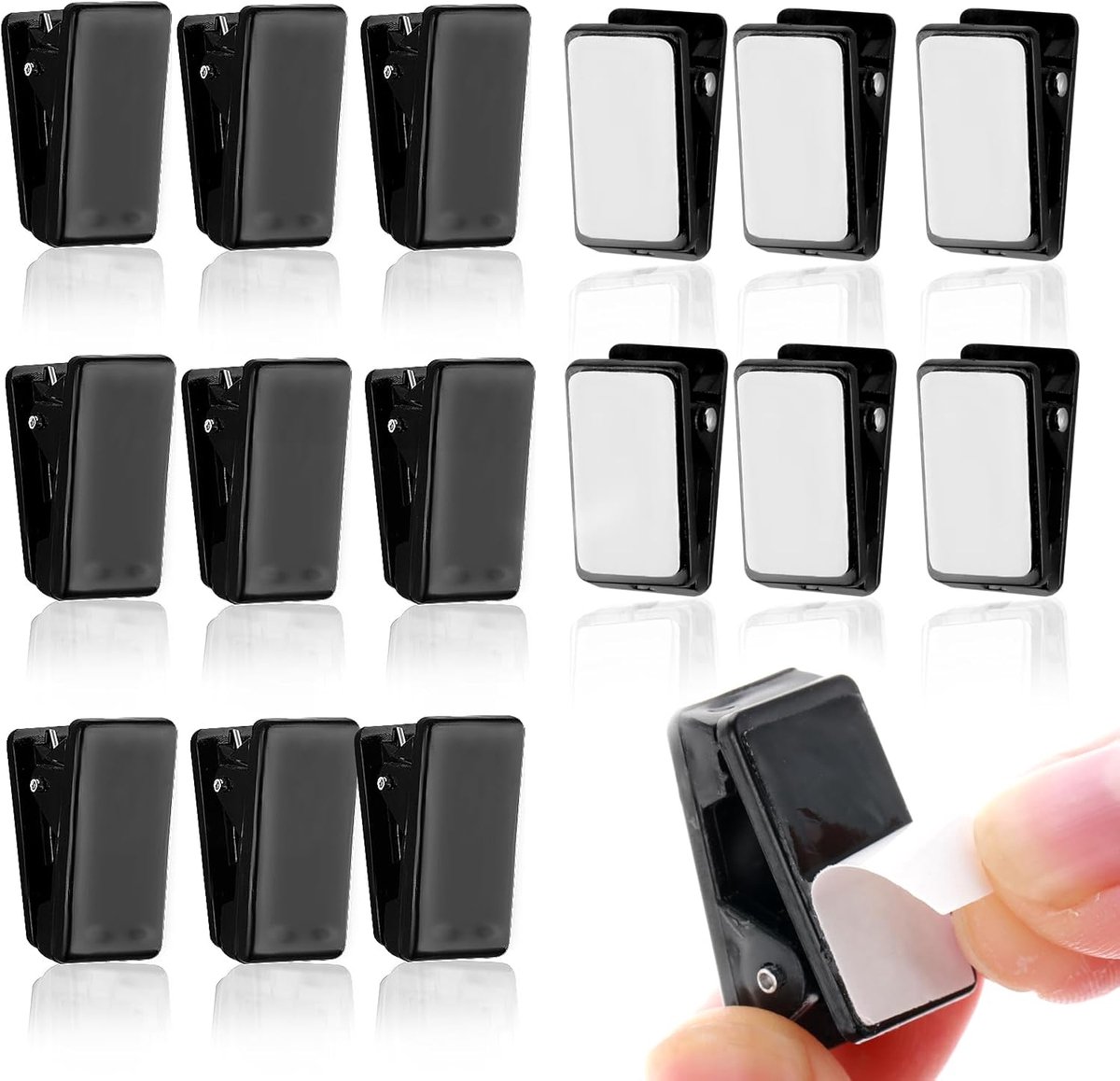 SnelShoppen - 15 Stuks Kleverige Veerclips, Zelfklevende Wandclips voor Buiten, Zwarte Kunststof Klemmen, Decoratieve Fotoclips voor Thuis en Kantoor,