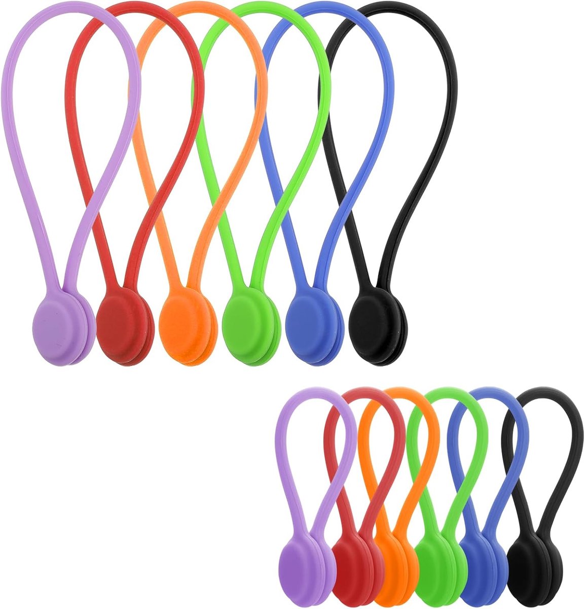 SnelShoppen - 12 Stuks Magnetische Kabelbinders - Herbruikbare Siliconen Kabel Organizer - 6 Lange en 6 Korte Kabelclips in Meerdere Kleuren voor Thui