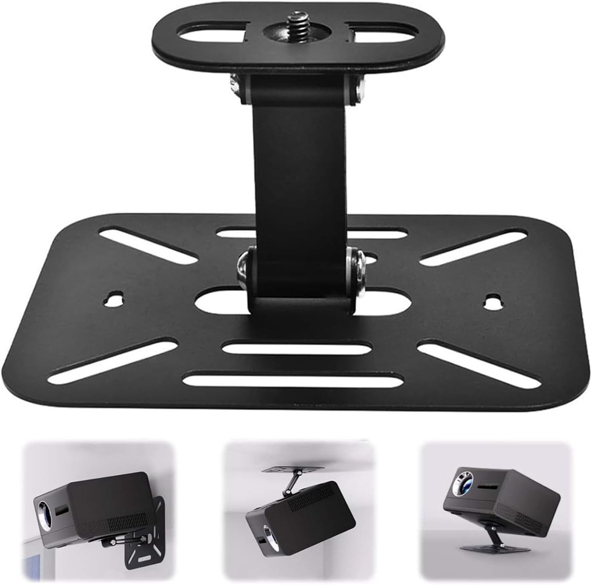 SnelShoppen - Video Projector Tafelhouder - Verstelbare Mini Universele Projector Houder met 1/4 Inch Schroefbevestiging - Zwart voor Thuisbioscoop, F