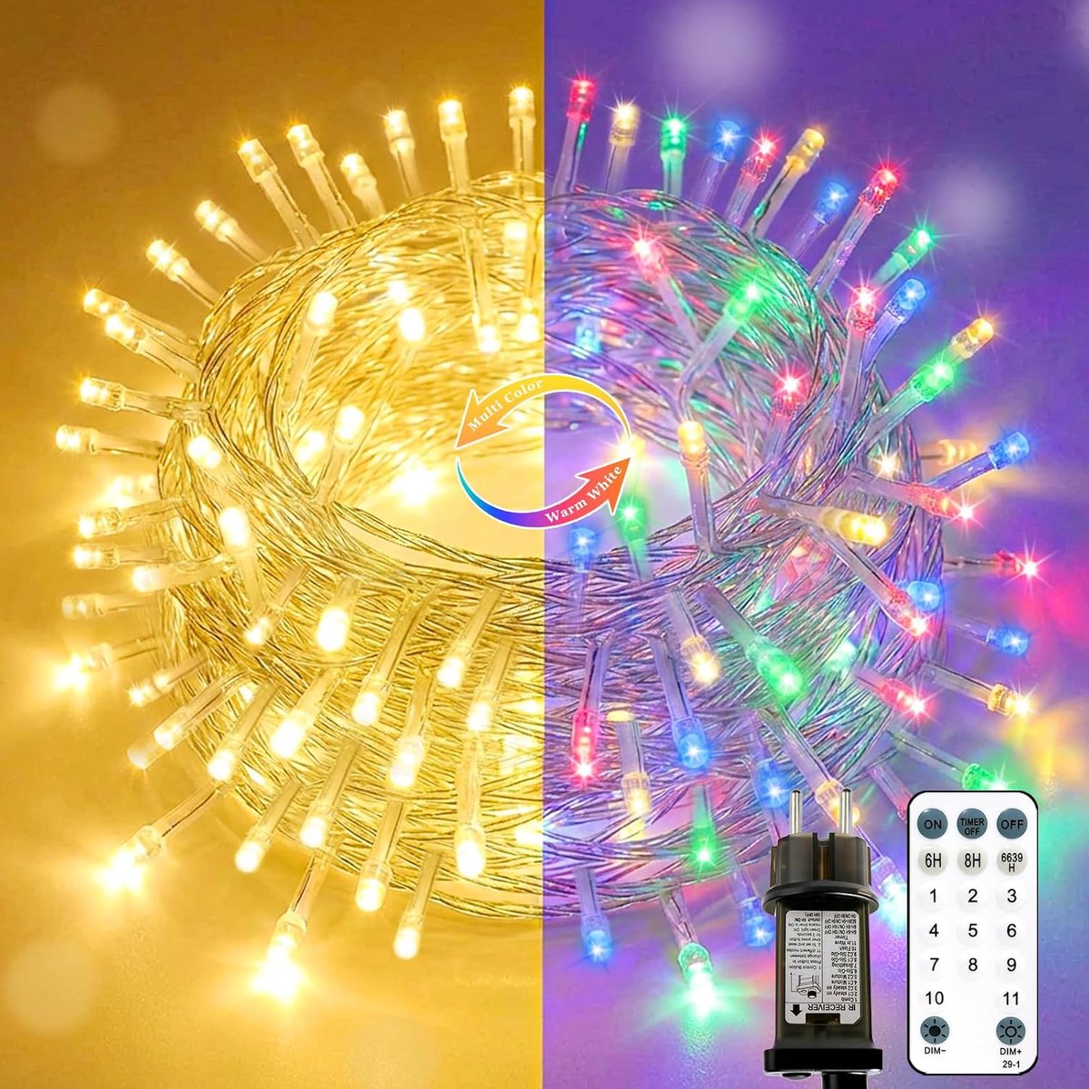 SnelShoppen - Kleurwisselende Lichtketting Buiten 20m - 200 LED's met Afstandsbediening, 11 Modi, Transparante Kabel, Timer - Perfect voor Feestjes en