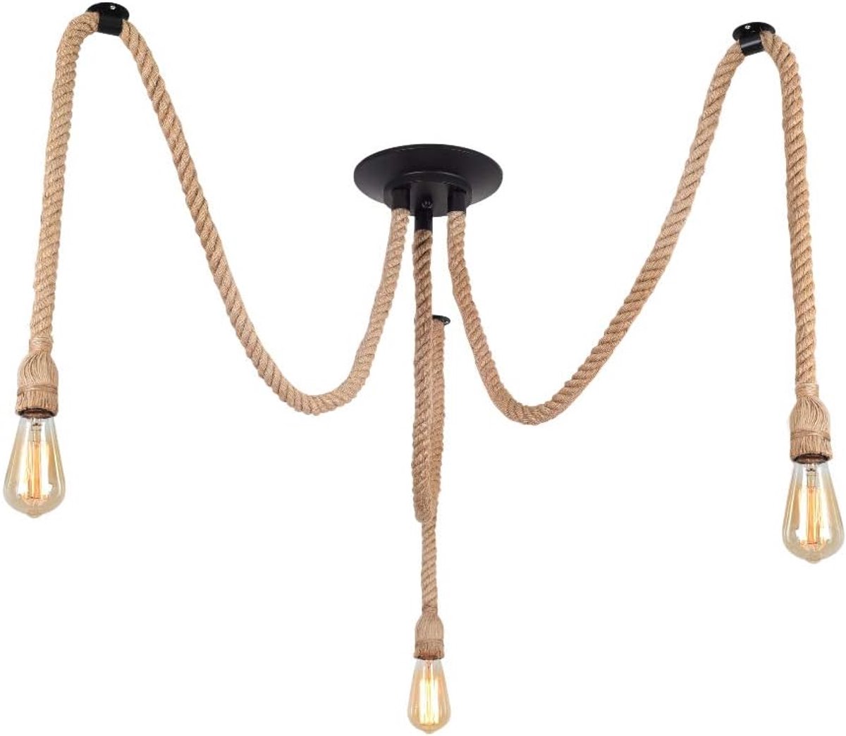 SnelShoppen - DIY Retro Industriële Chandelier met Jute Touw, Modern E27 Pendellicht voor Woonkamer en Restaurant, Creatieve Lampen (Zonder Lampen)