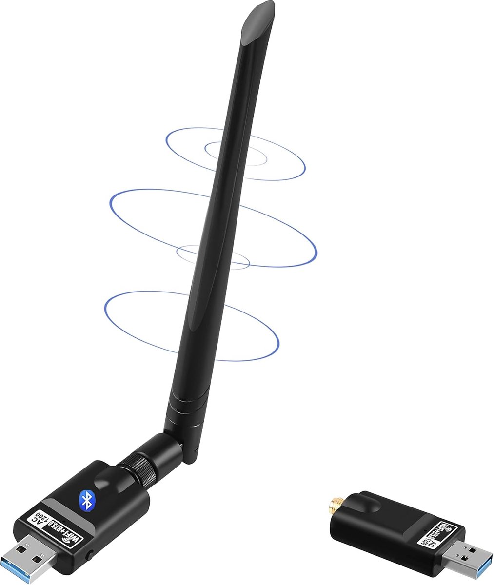 Wifi Adapter - Netwerkkaart Bluetooth - Sneller Internet - Dual Band AC1300 - 1300 Mbps - Zwart