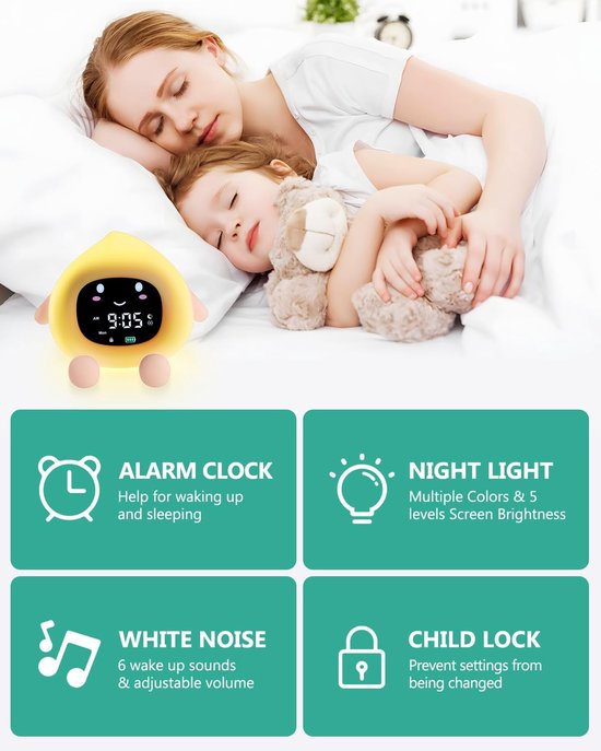 Kinderwekker - Slaaptrainer Nachtlampje - Kind Slapen Leren - 9 Kleuren Nachtlamp - 11.3 x 11.7 cm - Wit — afbeelding 4