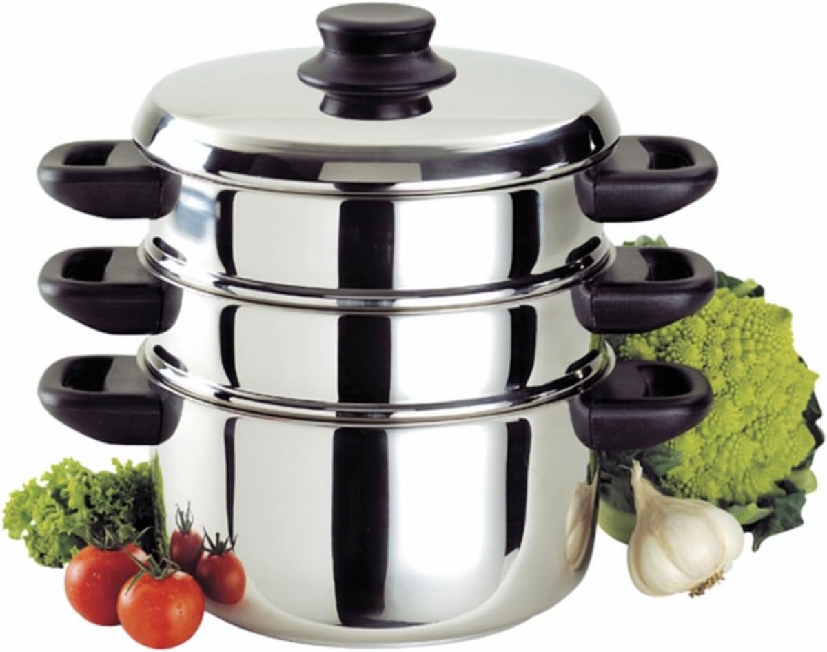 Stoompan Set - Drielaags Koken - Gezond Koken - Vaatwasmachinebestendig - 20 cm diameter - Zilver