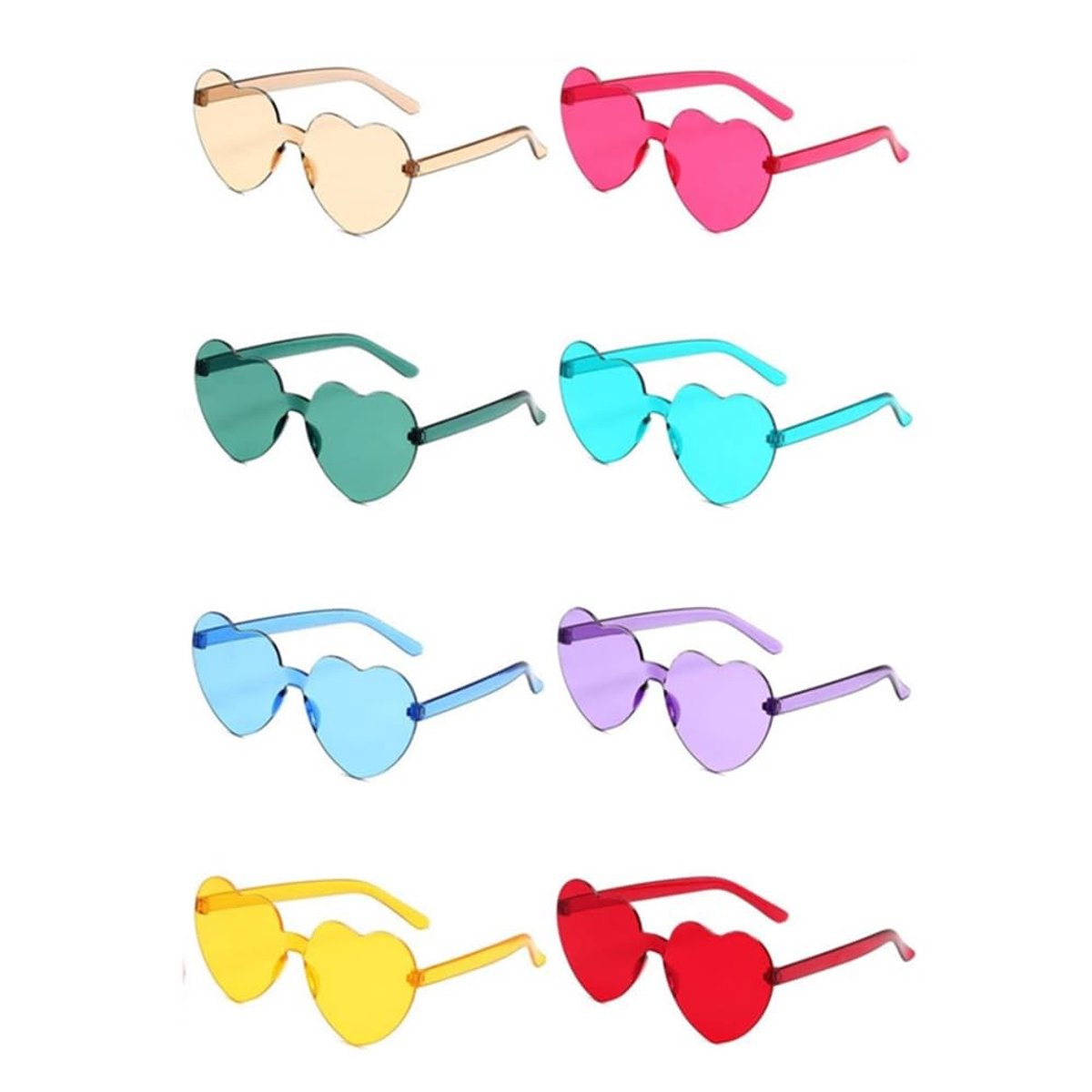 Dailygoods - Neon Hart Zonnebrillen - 8 Paar Kleurrijke Party Brillen