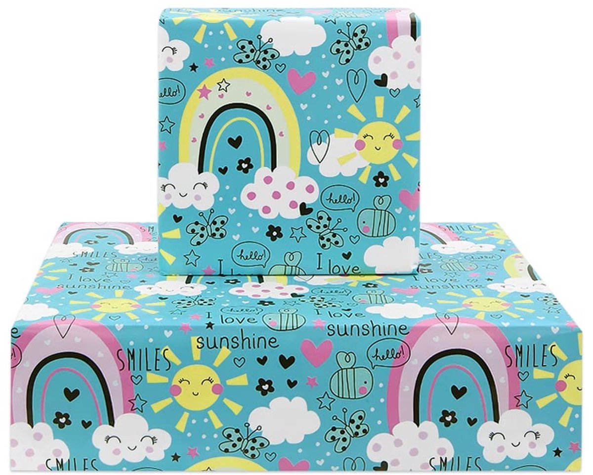 Dailygoods- Cadeaupapier Verjaardag - I Love Sunshine Design - Inpakpapier Kinderen - 4 Vellen - 50 x 70 cm - Premium Kwaliteit