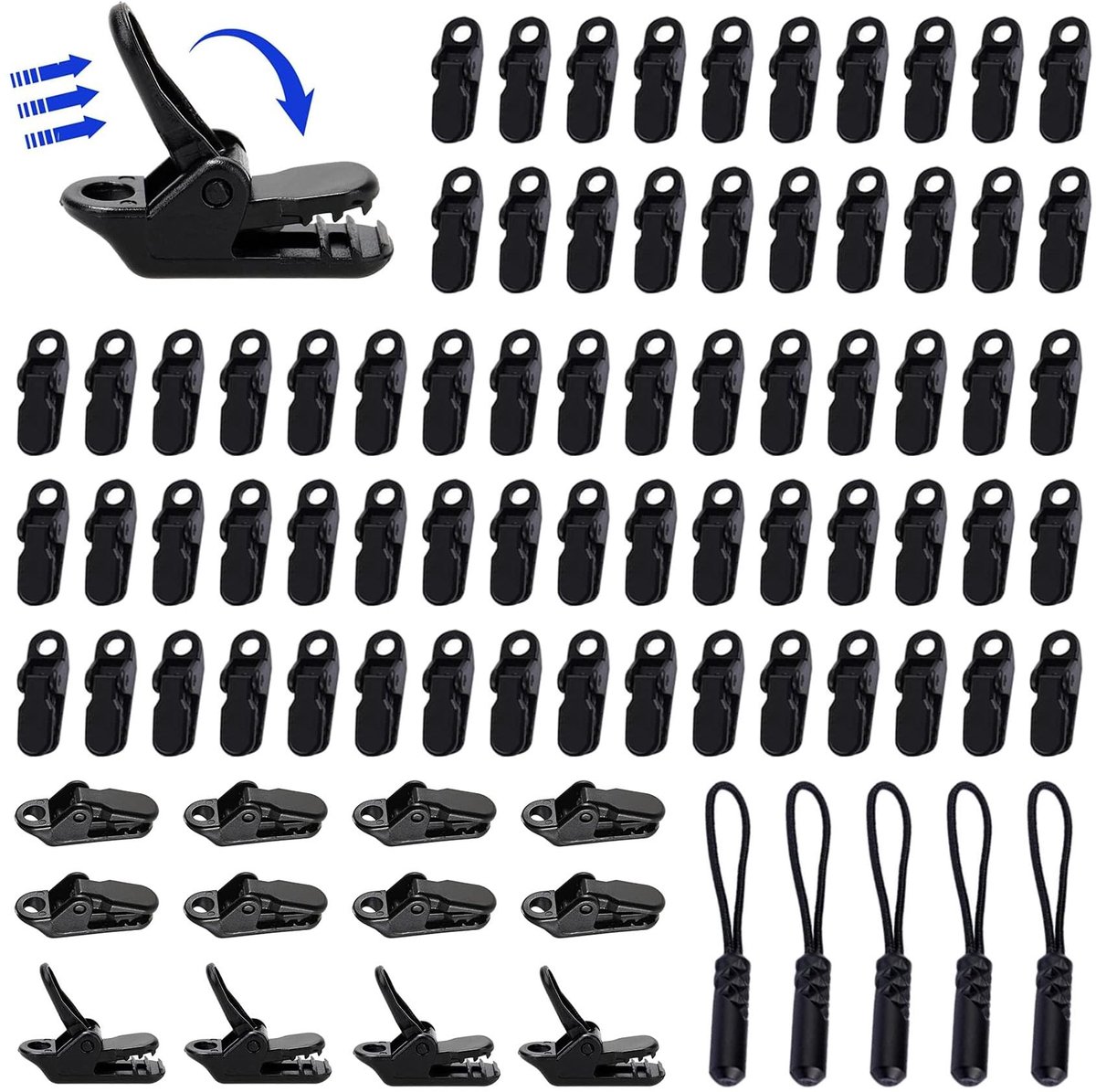 Dailygoods- Tentclips Set van 80 - Zeilklemmen - Winddichte Luifelclips - Klem voor Dekzeil - Kunststof - Duurzaam en Lichtgewicht - Zeilklem