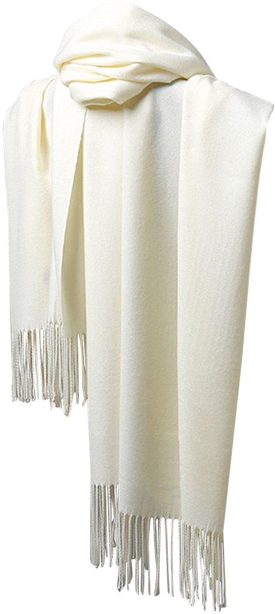 Dailygoods- Sjaal Warm - Crèmekleurig - Zacht Acryl - Eenvoudig Ontwerp - Kwast Sjaal - Grootte 190x70 cm - Sjaaltje