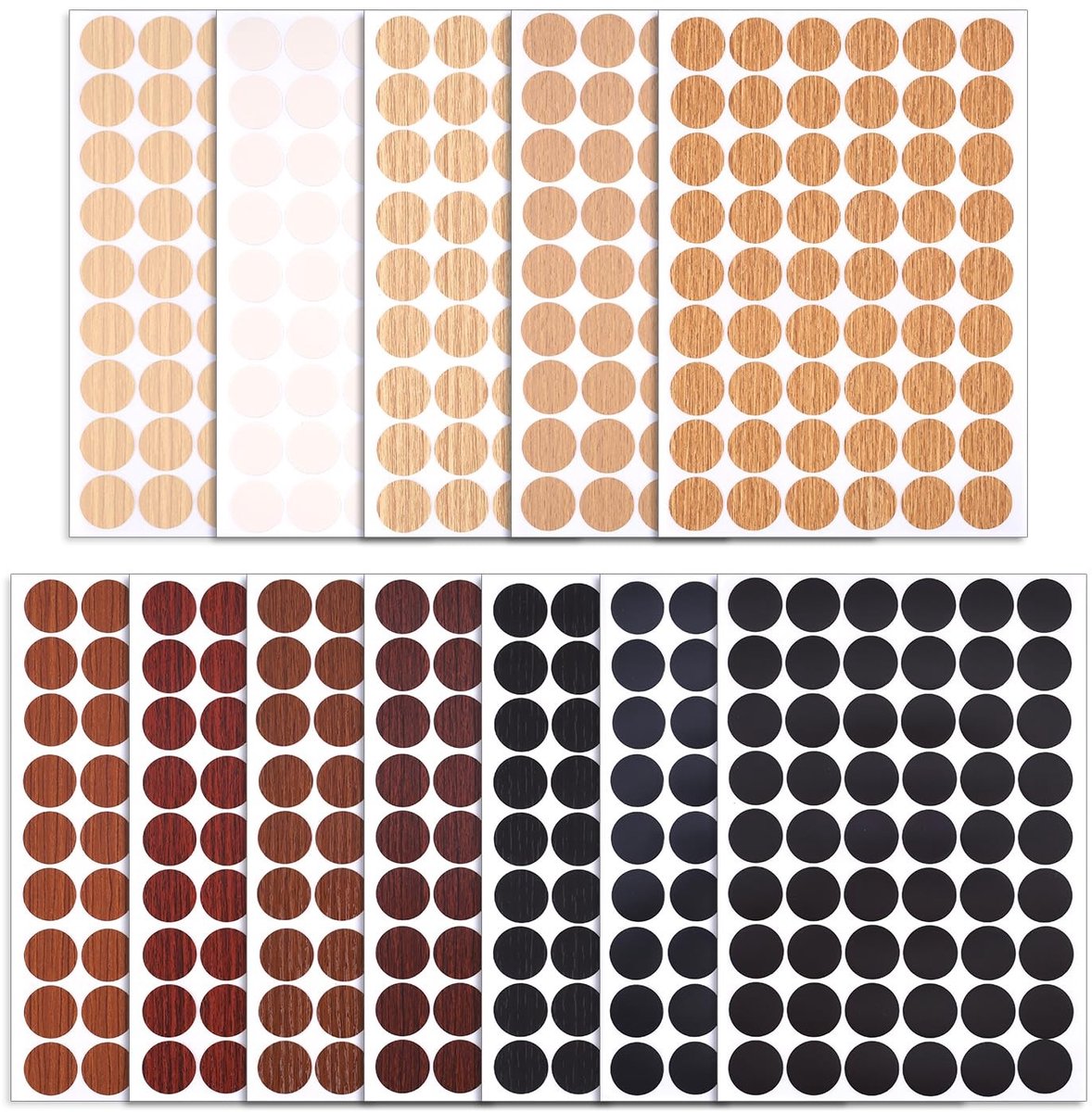 Dailygoods- Schroefdeksel 648 Stuks - Zelfklevende PVC Stickers - Ronde Doppen - 12 Kleuren - 2,1cm Diameter - 21x14,5cm Vel - Meubelstickers