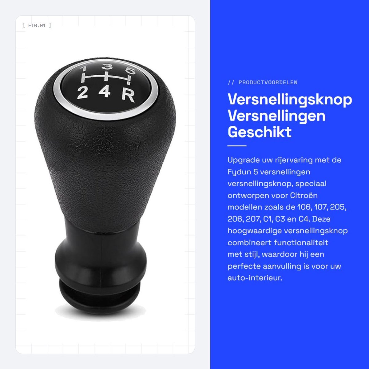 Dailygoods- Versnellingspookknop 5 Versnellingen - Vervangingsknop - Geschikt voor 106/107/205/206/207/405 - Plastic - Zwart/Zilver - Afmetingen 95x50mm - Versnellingsknop