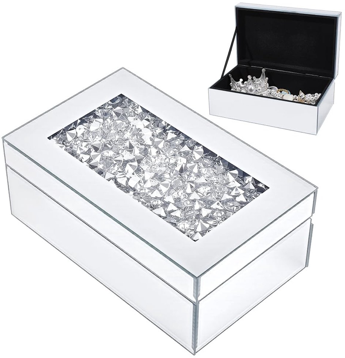 Dailygoods - Glazen spiegelende sieradendoos - Organizer met crushed diamond design