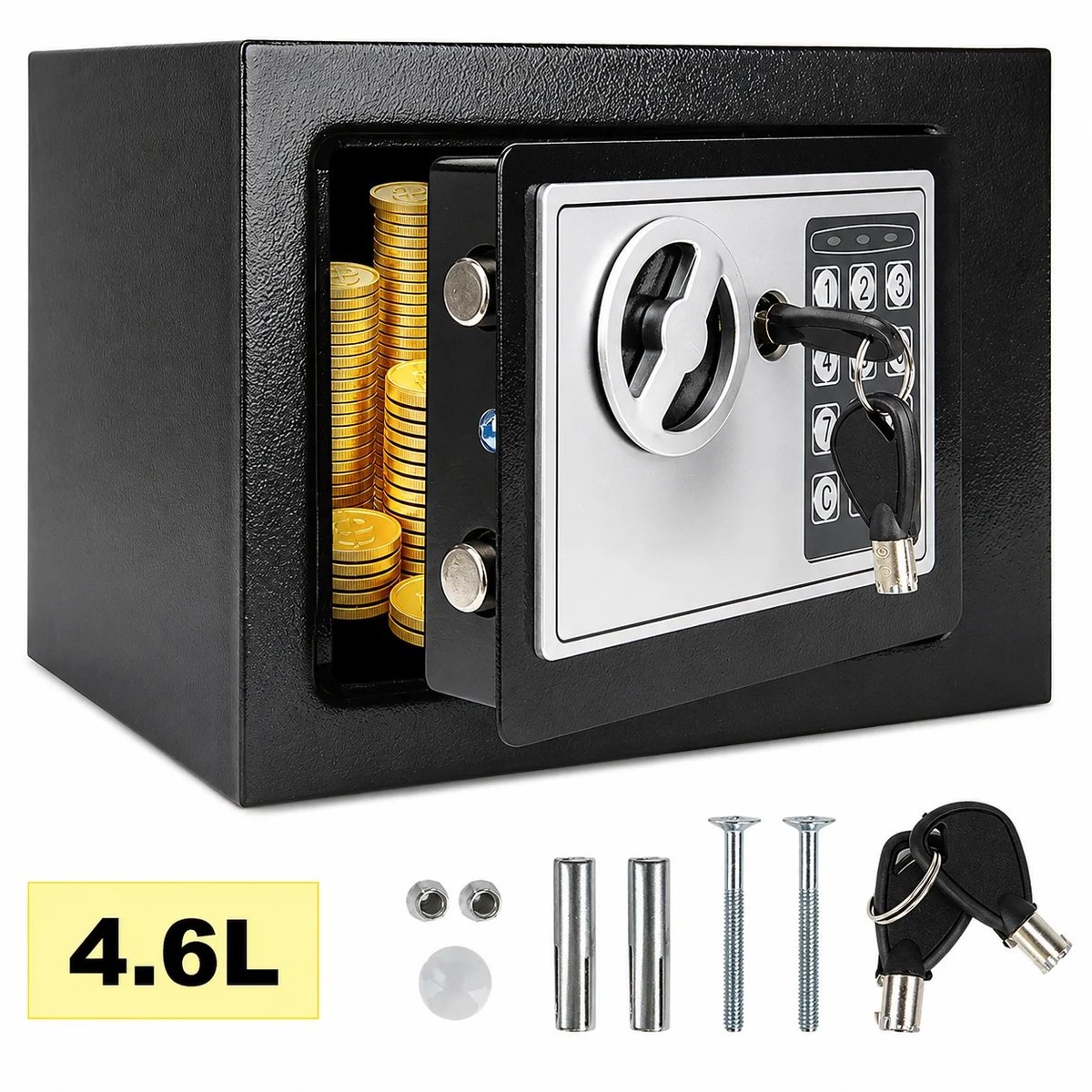 Dailygoods 4,6L digitale beveiligingskluis, aan de muur/vervloerd gemonteerde elektronische kluis met wachtwoord en sleu