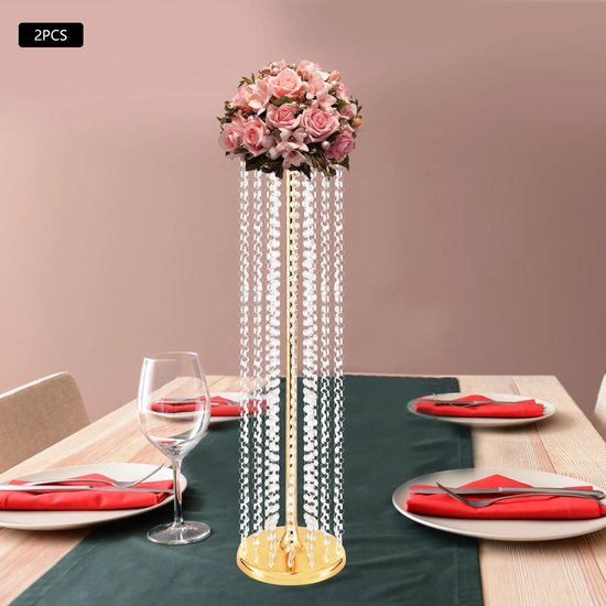 Dailygoods 2 stuks goud, 90 cm acryl kralenhouder, kristallen bruiloftsbloemenstandaard, bloemenvaas, elegant tafel midd