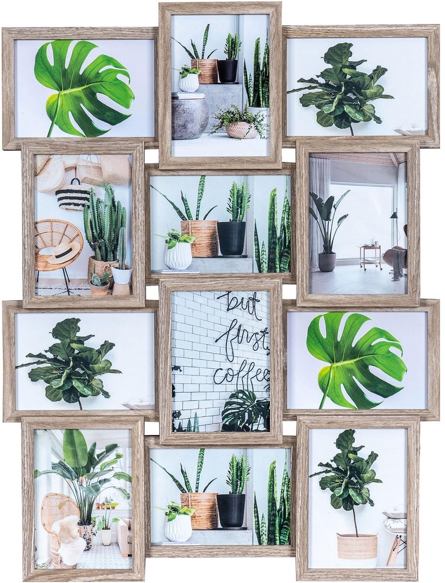 Dailygoods - Houten fotolijst gekalkt eiken voor 12 foto's 13x18cm - Fotogalerij collage