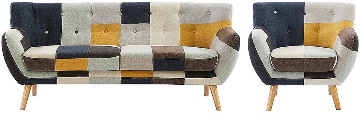 Vente-unique Driezitsbank en fauteuil in patchwork stof SERTI II L 188 cm x H 81 cm x D 80.5 cm Veelkleurig