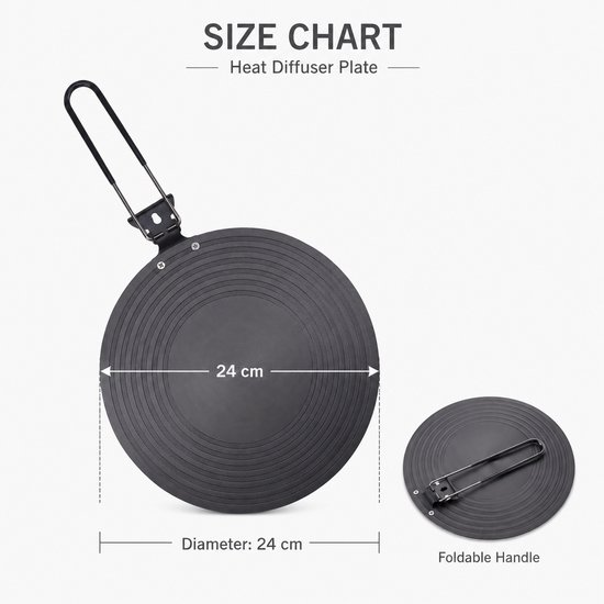 Adapter - Inductie Adapterplaat 24 Cm - Kookplaat Beschermer/Adapter - Warmteverspreiderplaat - Met Handvat Opvouwbaar - Kachel Diffuser - Voor Bescherming Van Kookgerei — afbeelding 2